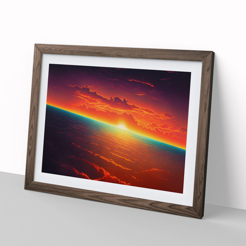 Striking Sunset 1 Piece Single Picture Frame Wall Art, 46cm H x 64cm W x 2cm D, Walnut