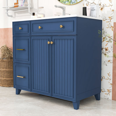 Meuble-lavabo simple autoportant élégant avec lavabo en céramique, porte à fermeture en douceur et tablette réglable