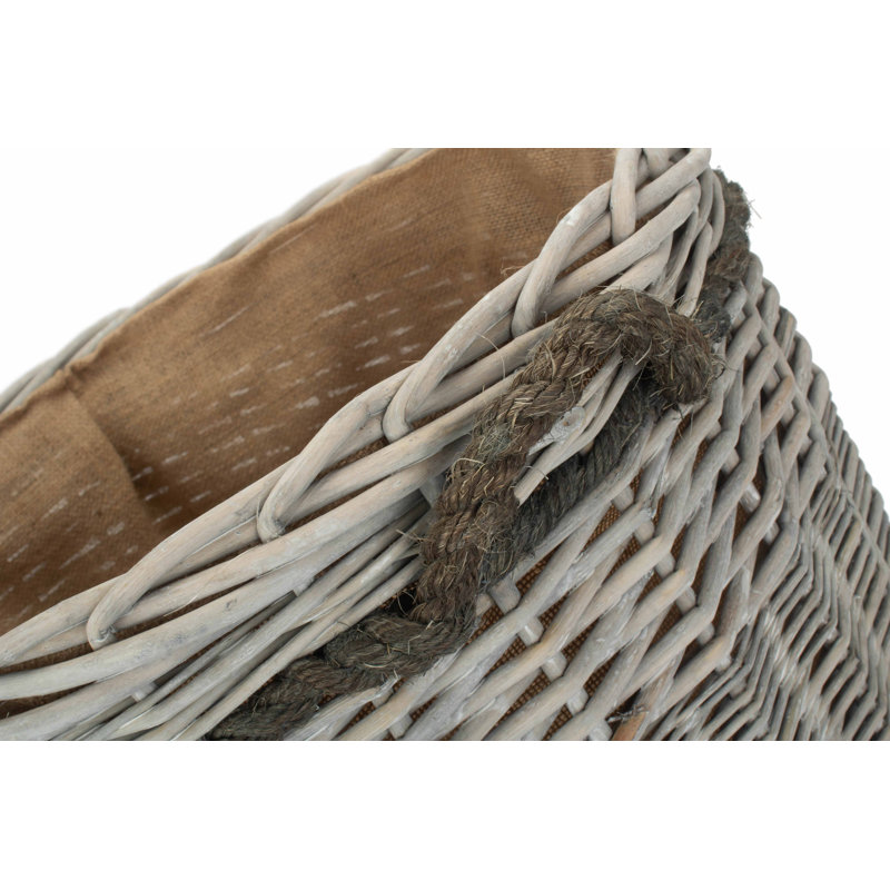 Wicker Storage Basket with Lining, 40cm H x 50cm W x 50cm D, Grey Wash