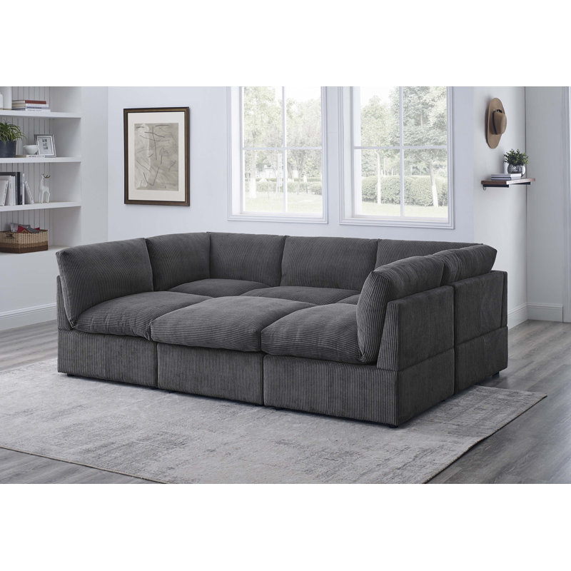 Canapé modulaire de coin symétrique de 98 po Kyanne Priyen, Velours côtelé gris foncé