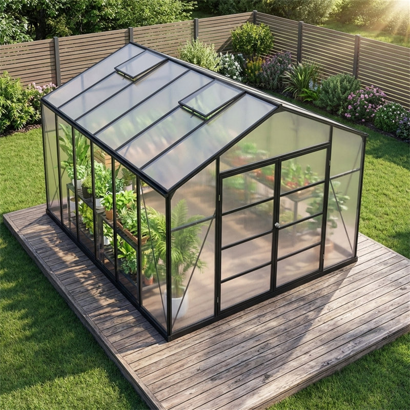 Serre en aluminium 10 x 14 pi, H 8,7 pi x l 10,1 pi x P 14 pi