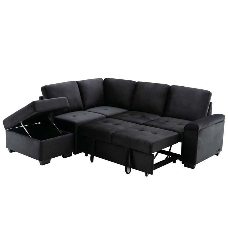 Canapé-lit modulaire, canapé-lit d'angle en forme de L avec repose-pieds et rangement avec accoudoirs cachés et charge USB pour le salon
