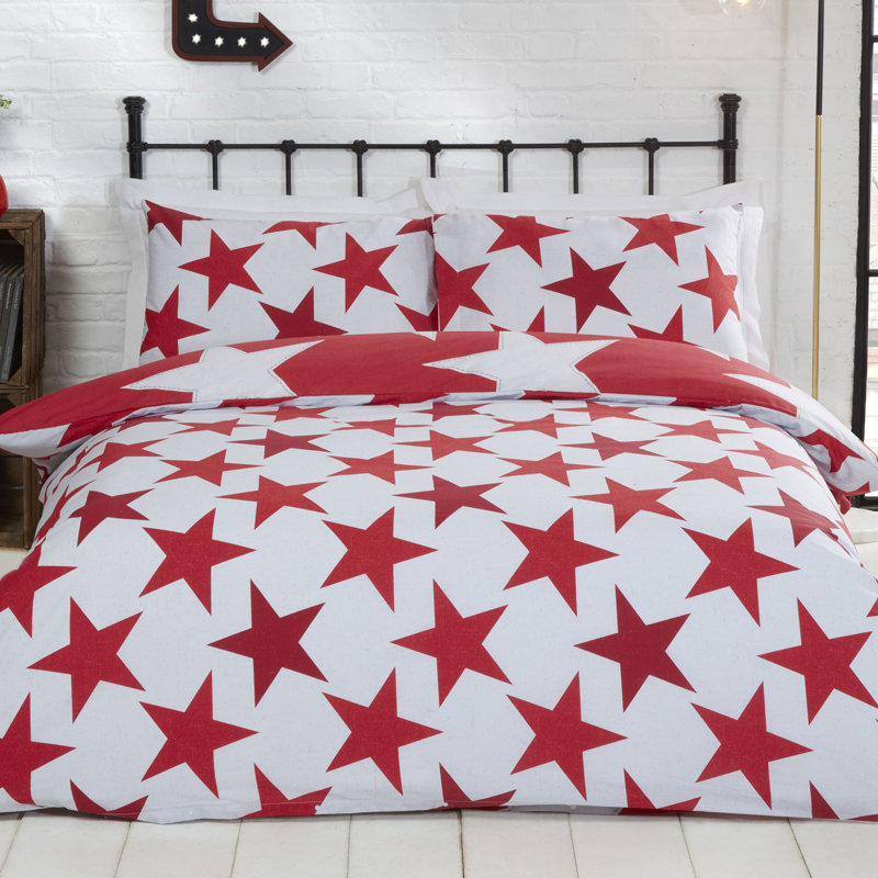 Sally Polyester Geometric Shapes Duvet Cover with Pillowcases, Red, Double - 2 Standard Pillowcases