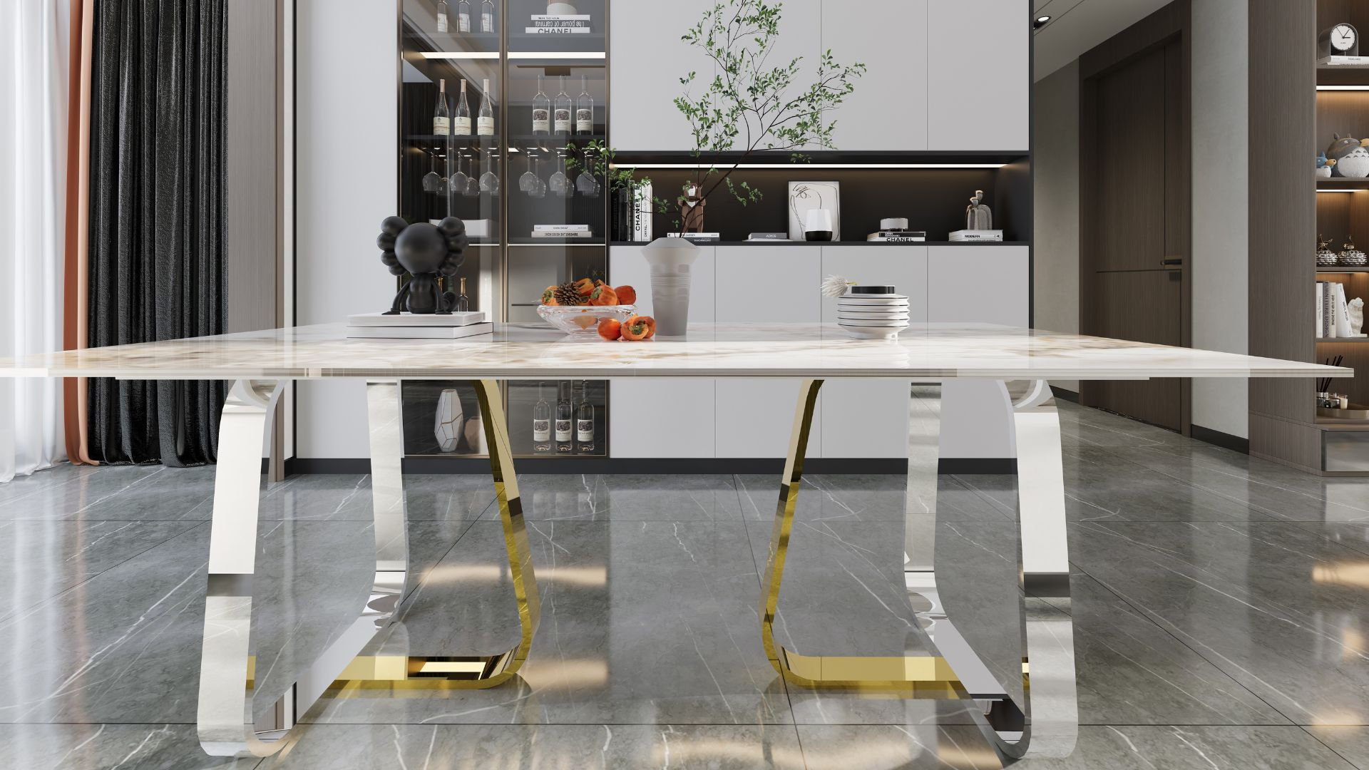 Everly Quinn Inc 80 Inches Faux Marble Dining Table Set For 6 With ...