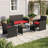 4-Piece All-Weather Patio Conversation Furniture Set, 3 Upholstered Seats With Removable Washable Cushions, 1 Side Table With Scratch-Resistant Tempered Glass Tabletop-184794951