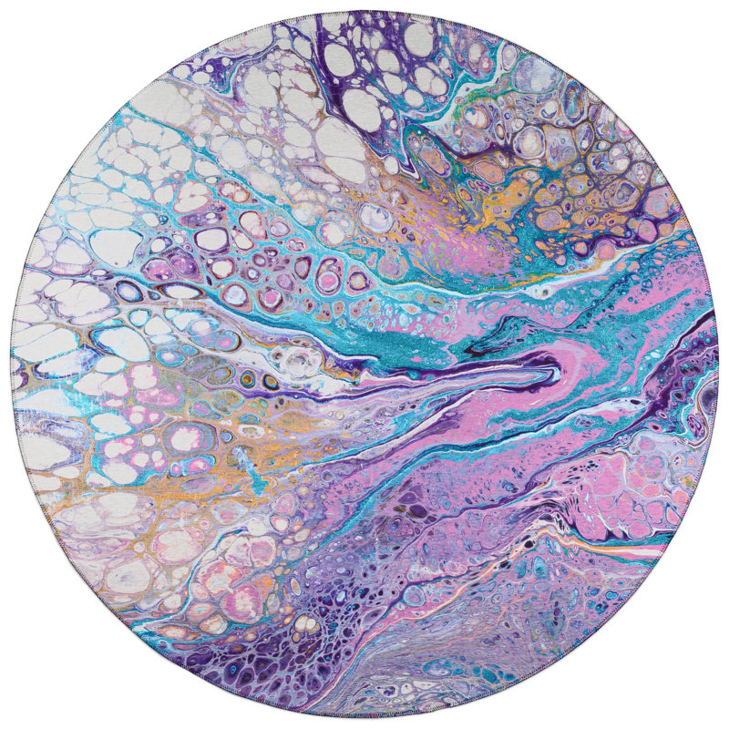 Chenille Washable Abstract Indoor / Outdoor Rug, Round 8'