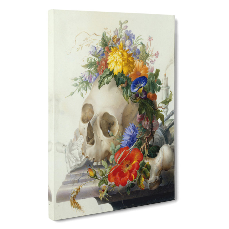 Skull With Flowers Vol.2 by Herman Henstenburgh - Wrapped Canvas Painting, 60cm H x 40cm W x 3cm D