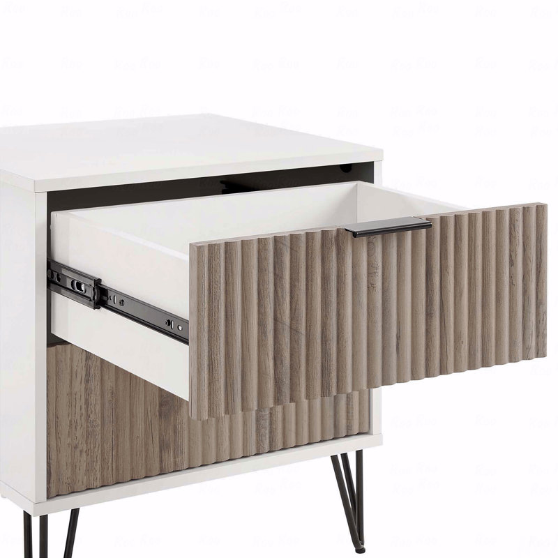 Table de chevet 2 tiroirs Dumbo, Blanc / gris rustique