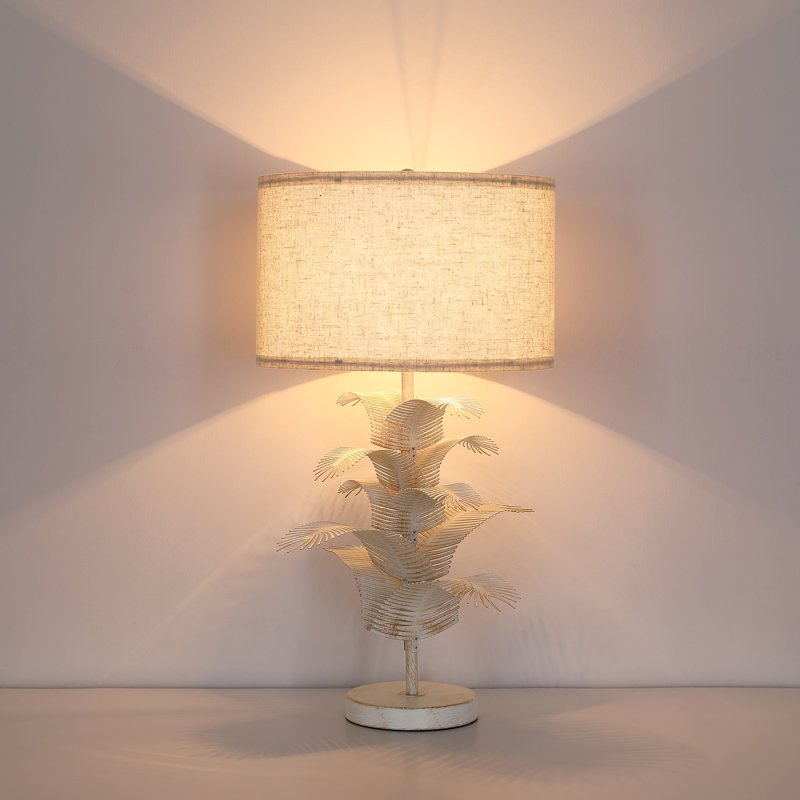 60cm Metal Table Lamp with Linen Shade, Antique Distressed White