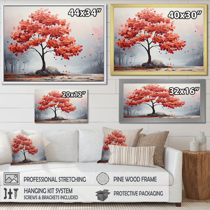 Fiery Red Maple Tree - Art mural érable, Toile tendue, H 34 po x l 44 po x P 1,5 po