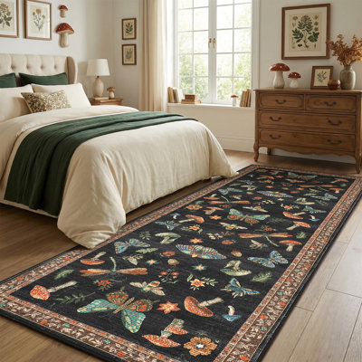 Tapis lavable pour le salon, tapis décoratif à motif floral d'insecte doux antidérapant, tapis d'intérieur pliable résistant aux taches pour la salle à manger, le bureau, la salle de jeux, la chambre de bébé