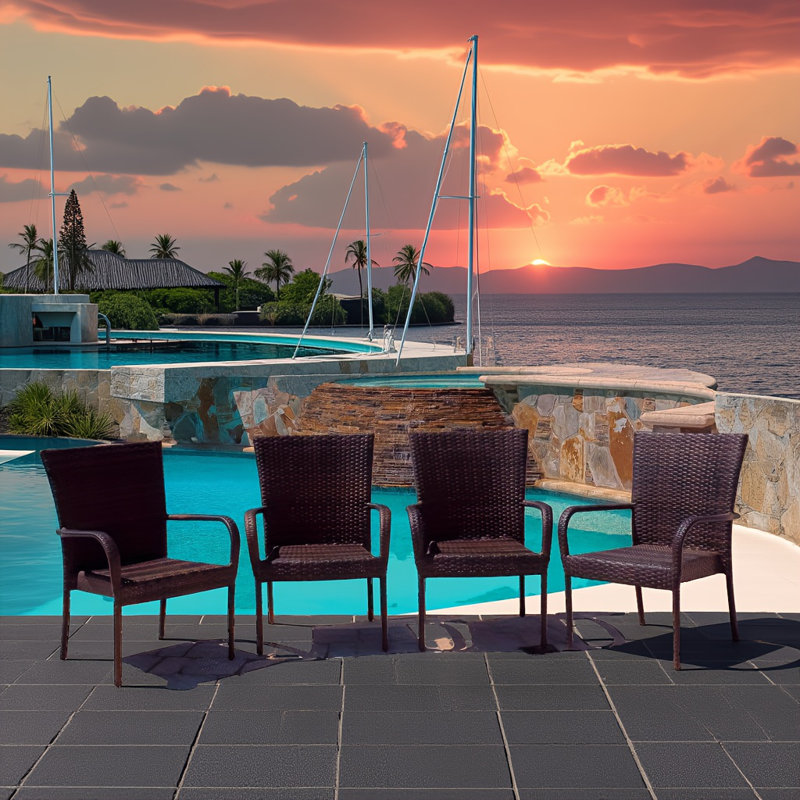 Chaise empilable en osier PE, 4 pièces