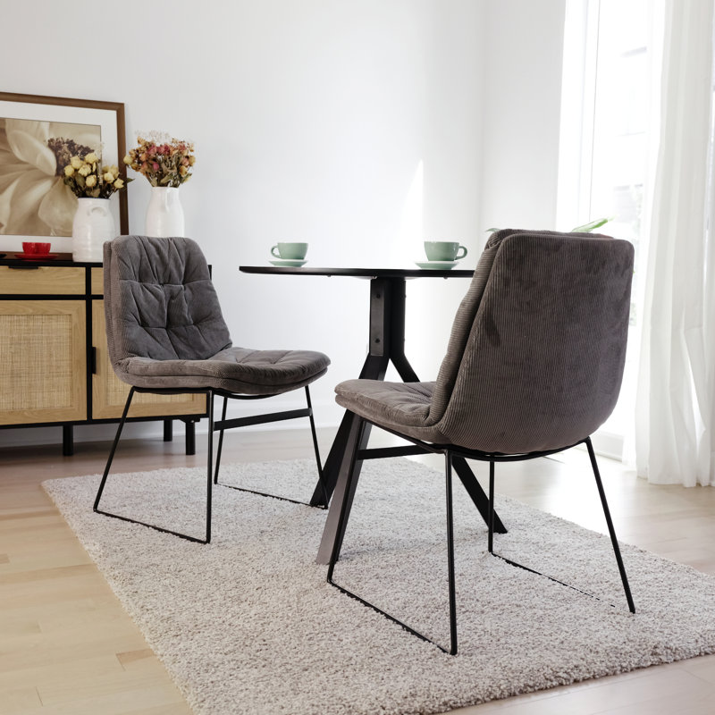 Ensemble de salle à manger 3 pièces moderne - table ronde en marbre 31,5 po et 2 chaises de traîneau en velours côtelé gris