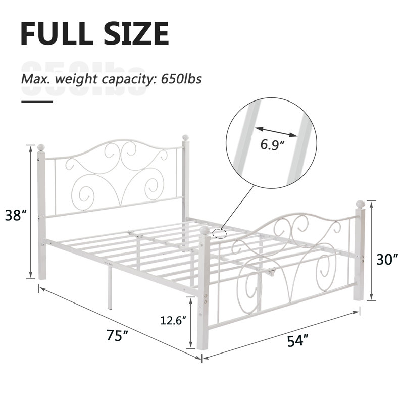 Full Size Bed Frame, Metal Platform Bed with Parisian Style Headboard and Footboard, Heavy-duty Slats Support, Under Bed Storage, No Box Spring Needed