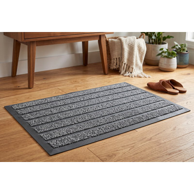 Tapis d'entrée robuste pour intérieur et extérieur, 40 x 60 cm, antidérapant et résistant aux intempéries, pour porte d'entrée et terrasse, facile à nettoyer, retient la saleté, gris