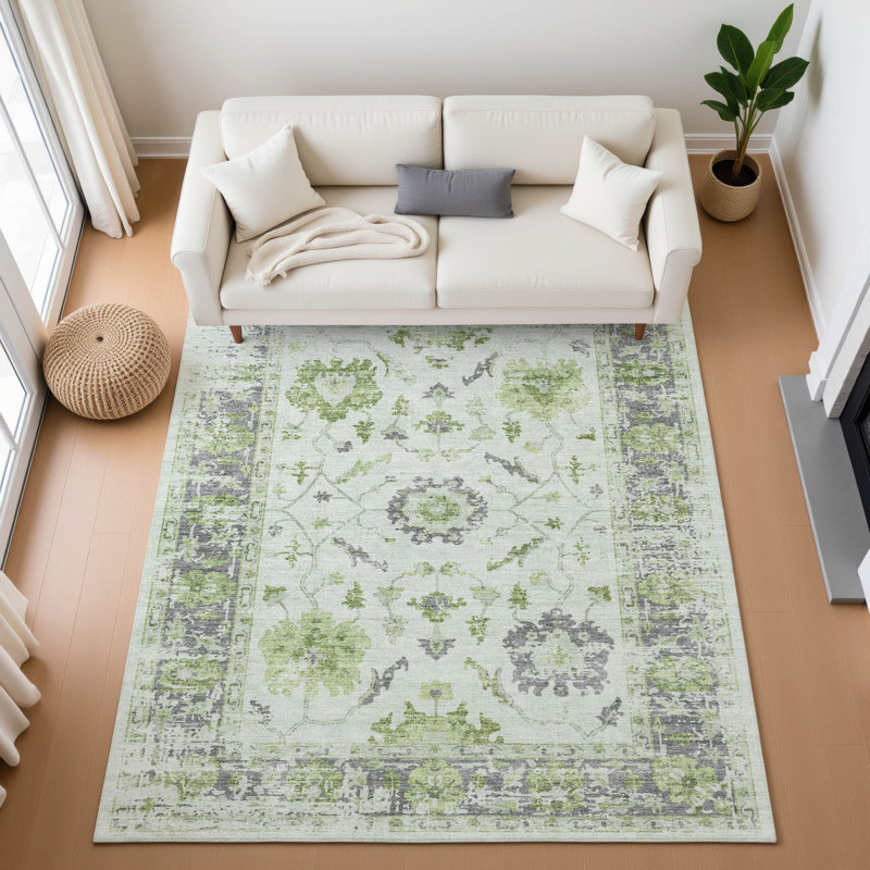Premium Machine Washable Pirtle Border Rug, Rectangle 5' x 7'6"