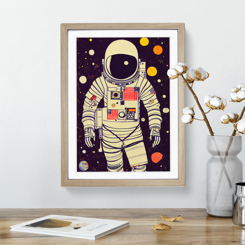 Astronaut in the Stars 1 Piece Single Picture Frame Wall Art, 64cm H x 46cm W x 2cm D, Oak Framed
