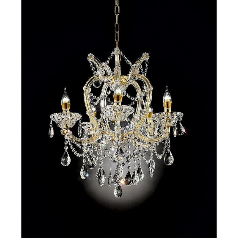 Lustre 22 pouces à 5 lumières en cristal doré Bella
