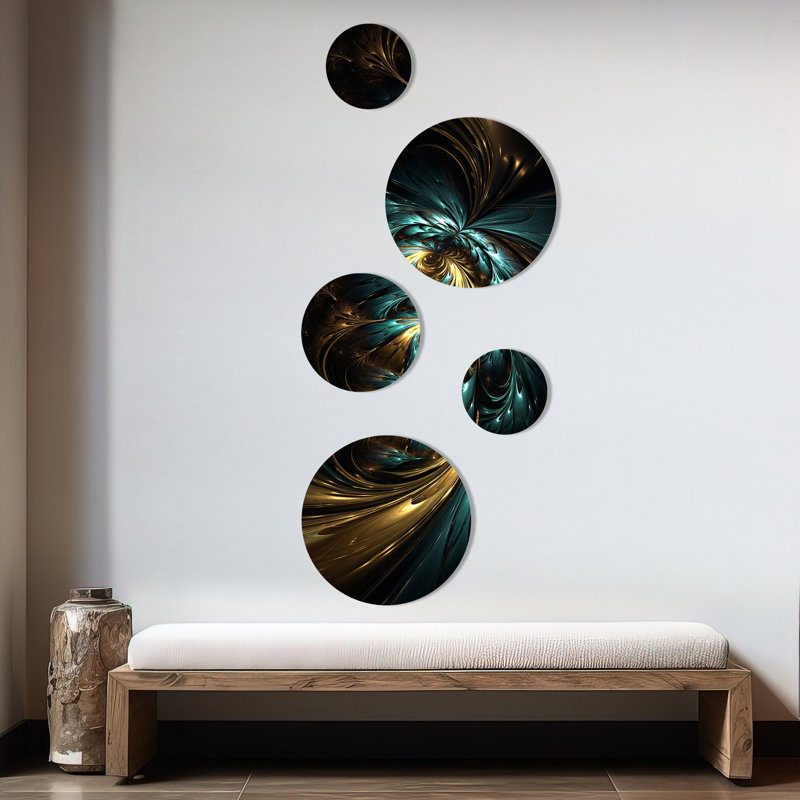 Ensemble de 5 décorations murales en métal bleu et doré