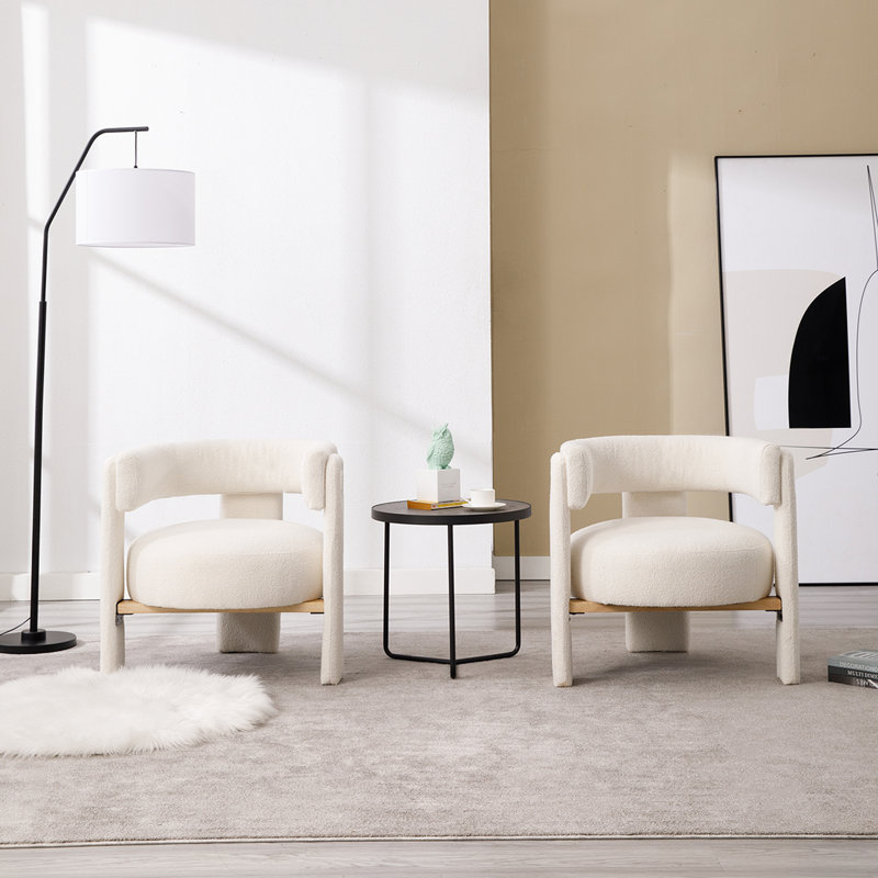 Modern And Stylish Barrel Lounge Chair, Wide Lounge Chair For Living Room, Bedroom, Office, White Teddy