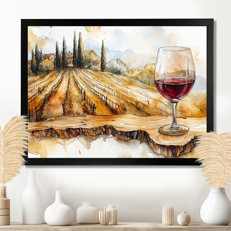 Whitnash - Vineyard Wall Art Decor, Single Picture Framed Print, 30" H x 40" W, Black