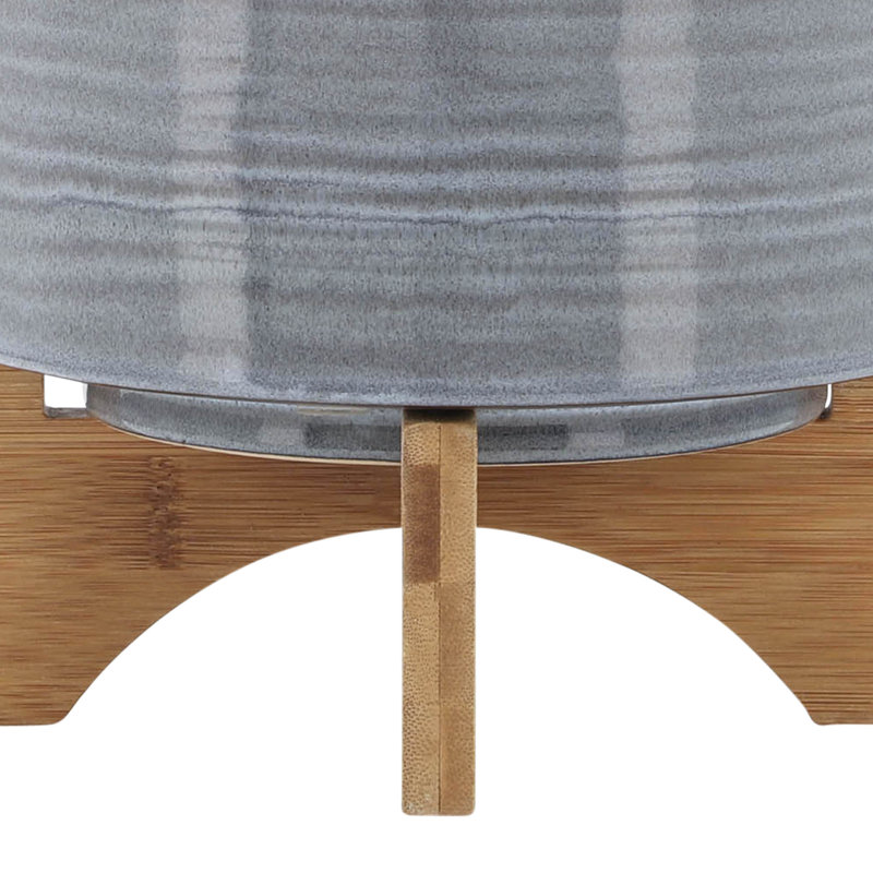 Jardinière moderne en céramique texturée avec support intérieur / extérieur, H 9 po x l 8 po x P 8 po, Striped Blue