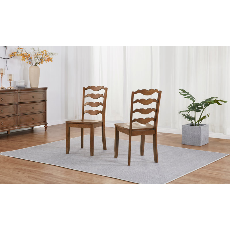 36″ High Solid Wood Ladder Back Traditional Farmhouse Dining Side Chair, Brown