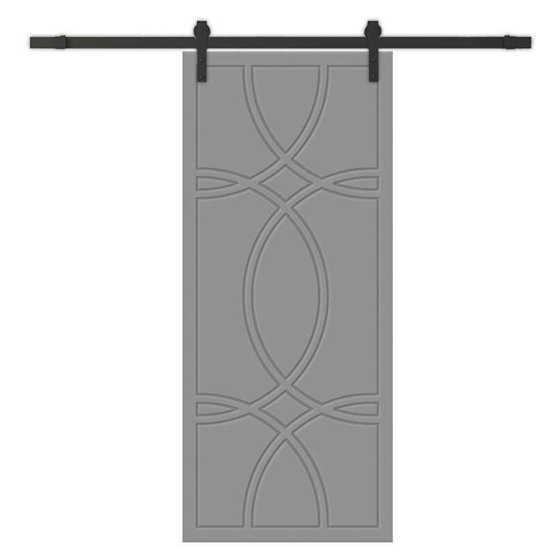 Porte de grange lambrissée en bois manufacturé et en métal peint avec trousse de quincaillerie d'installation, 42 po x 84 po