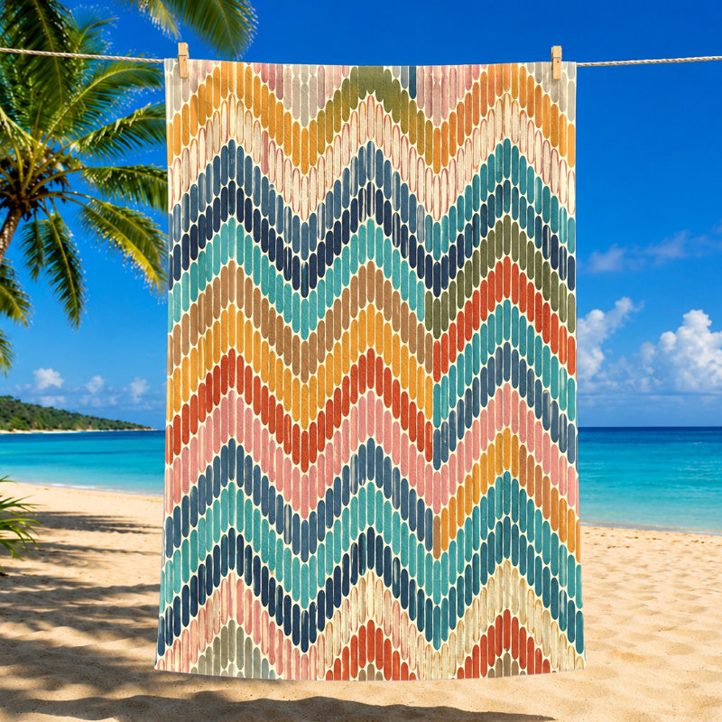 1 serviette de plage boho à chevrons, motif géométrique abstrait en microfibre, grande baignoire à séchage rapide pour, voyage, gym, activités de plein air, unisexe