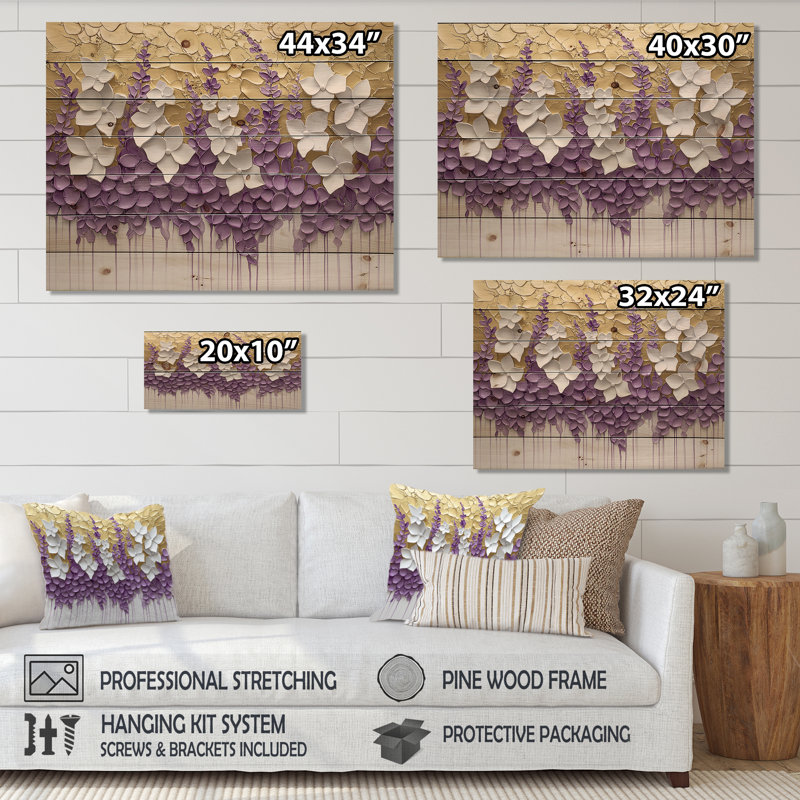 Wildflower Pure Cream Bloom II - Décoration murale en bois de fleurs sauvages - sur bois de pin naturel