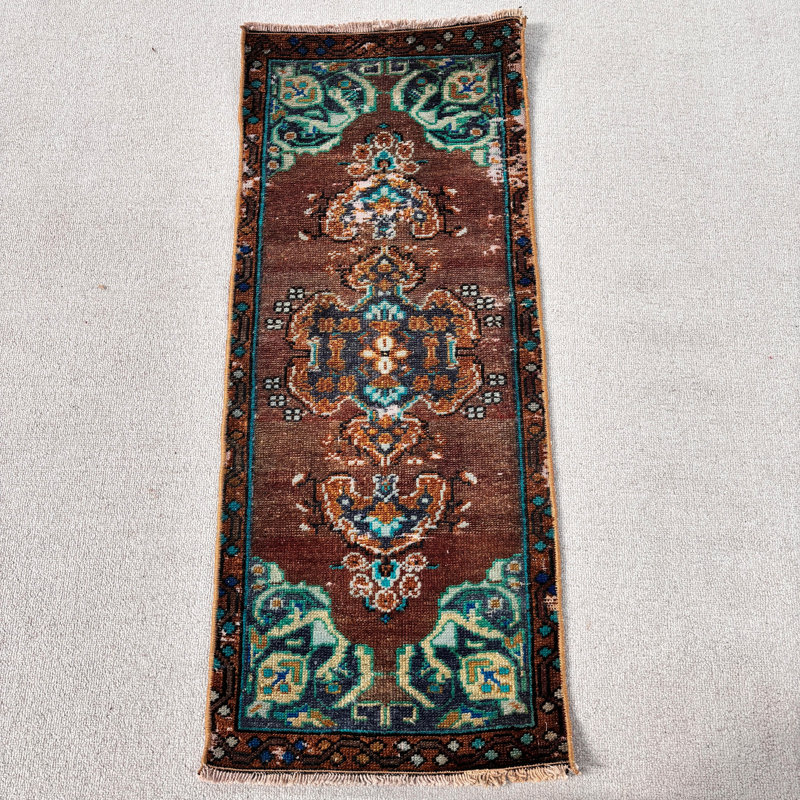 15.7x39.4 Inch Wool Rug, Brown Patchwork Classic Rug