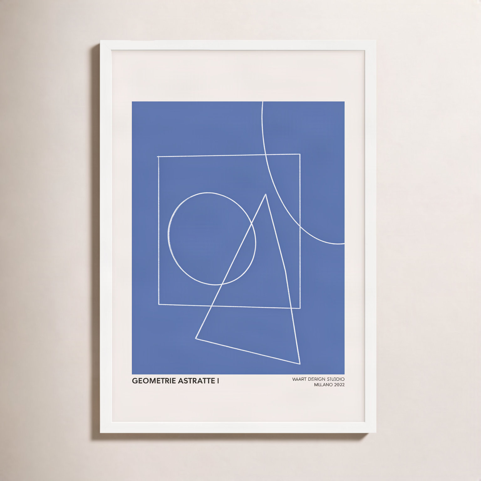 Caila "Geometric Abstraction in Blue" Print, 50" H x 35" W x 1.25"D, White