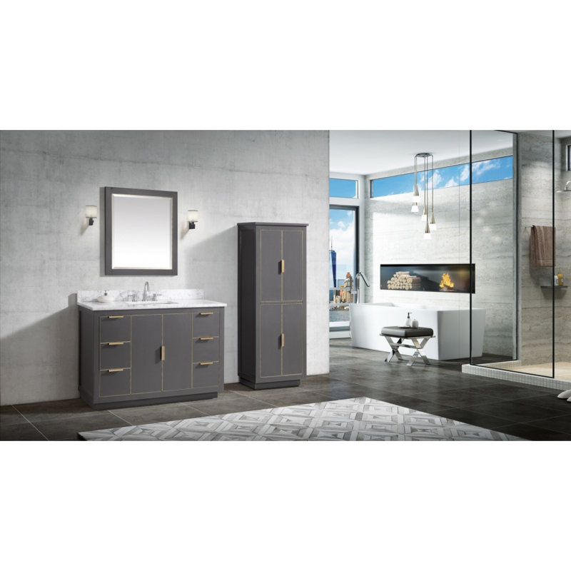 Austen 48'' W Single Bathroom Vanity Base, Twilight Gray/Matte Gold