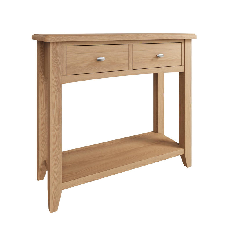 Gabon 2 Drawer Hallway Entryway Console Table Solid Wood Oak Veneer