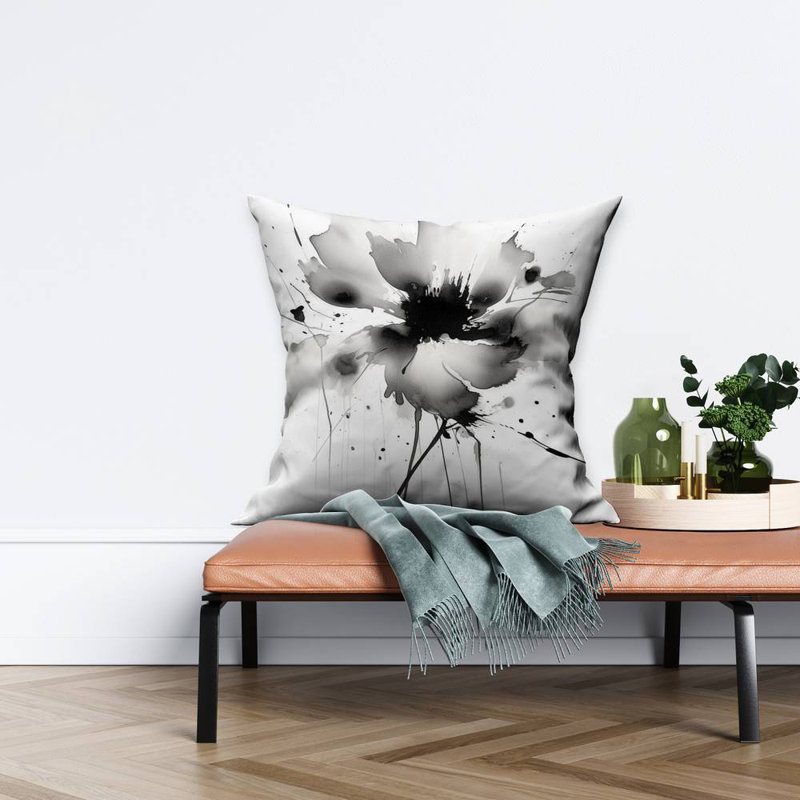 Abstract Flower Poly Twill Throw Pillow | Floral – Poly Twill Throw Pillow with Insert, Double-Sided Print