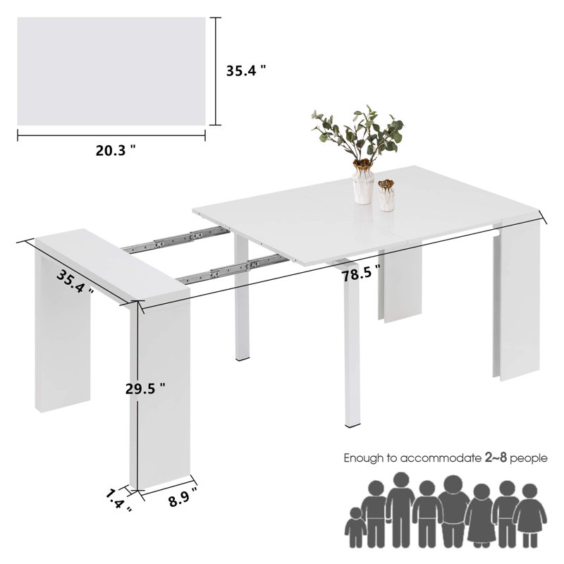 Table de salle à manger rectangulaire extensible L 79 po x l 35 po avec rallonge