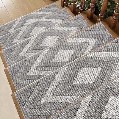 Stair Treads For Wooden Steps Indoor, 14 Pack 9"X28" Non Slip Carpet Stair Treads,Machine Washable Stair Runner Rugs With Peel & Stick Reusable TPE Backing For Kids Elders & Pets,Grey
