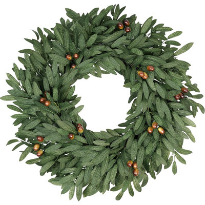 Olive Eucalyptus Wreath For Front Door, Artificial Waterproof Green Olive Branch Wreath With Berries For Home Indoor Outdoor Farmhouse Window Spring S