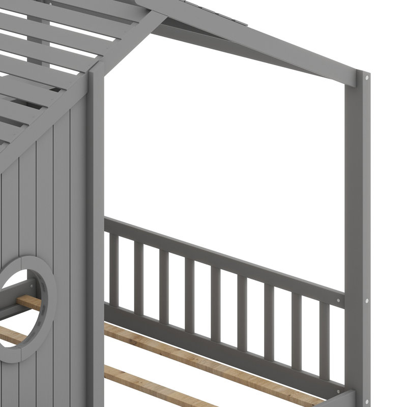 Lit sur pied pour enfant, lit Montessori pour enfants avec tablette de rangement, lit de jeu avec toit, Double, Gris