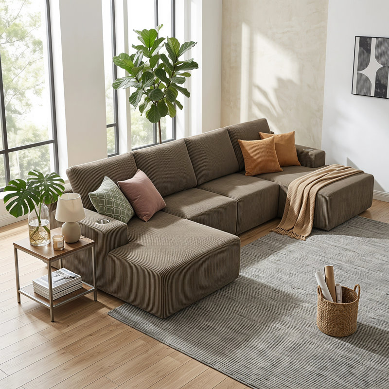 Canapé modulaire en U avec méridienne Denelle, Taupe