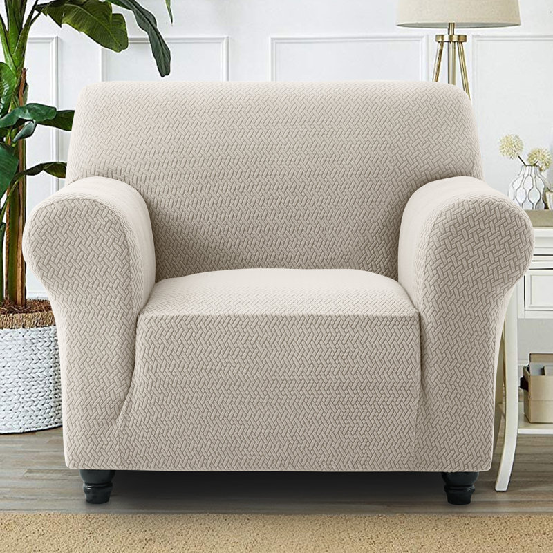 Premium Quality Stretchable Spandex Sofa Cover, Beige, 179cm H x 165cm W x 7cm D