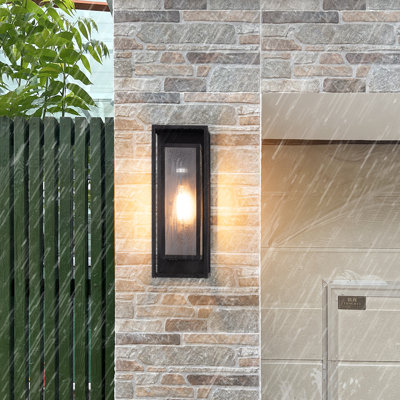 Classic Outdoor Wall Sconce 1 Light in Matte Black Rectangular
