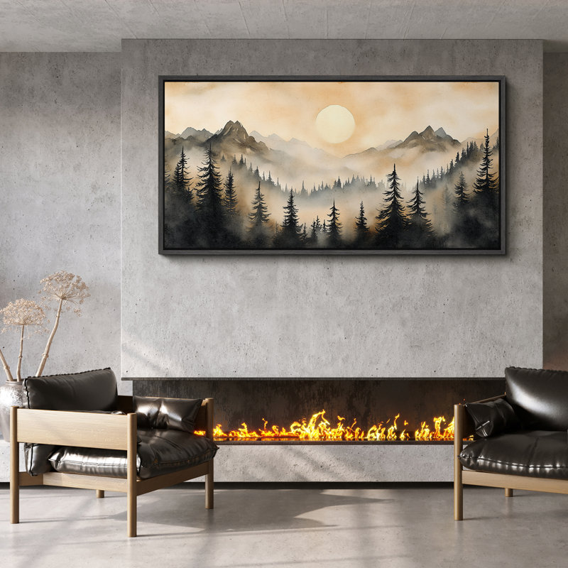 «Forest Sun Mountain Nature Landscape Scenery», impression sur toile encadrée surdimensionnée, Noir, noir, noir, noir