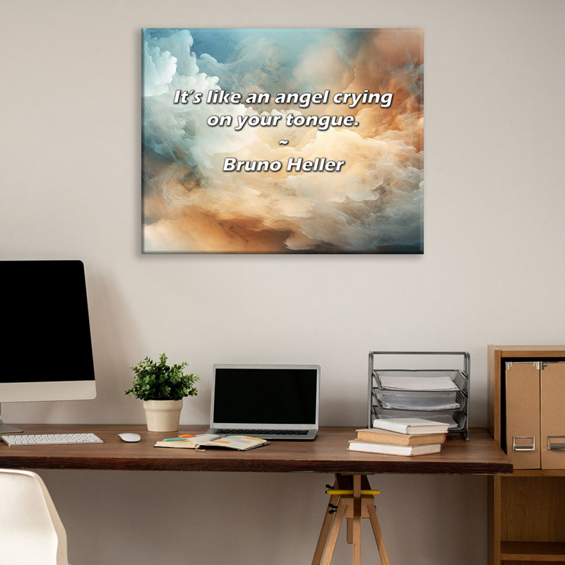 Citation artistique «C'est comme un ange qui pleure sur la langue.» Toile tendue par Bruno Heller, H 17 po x l 24 po
