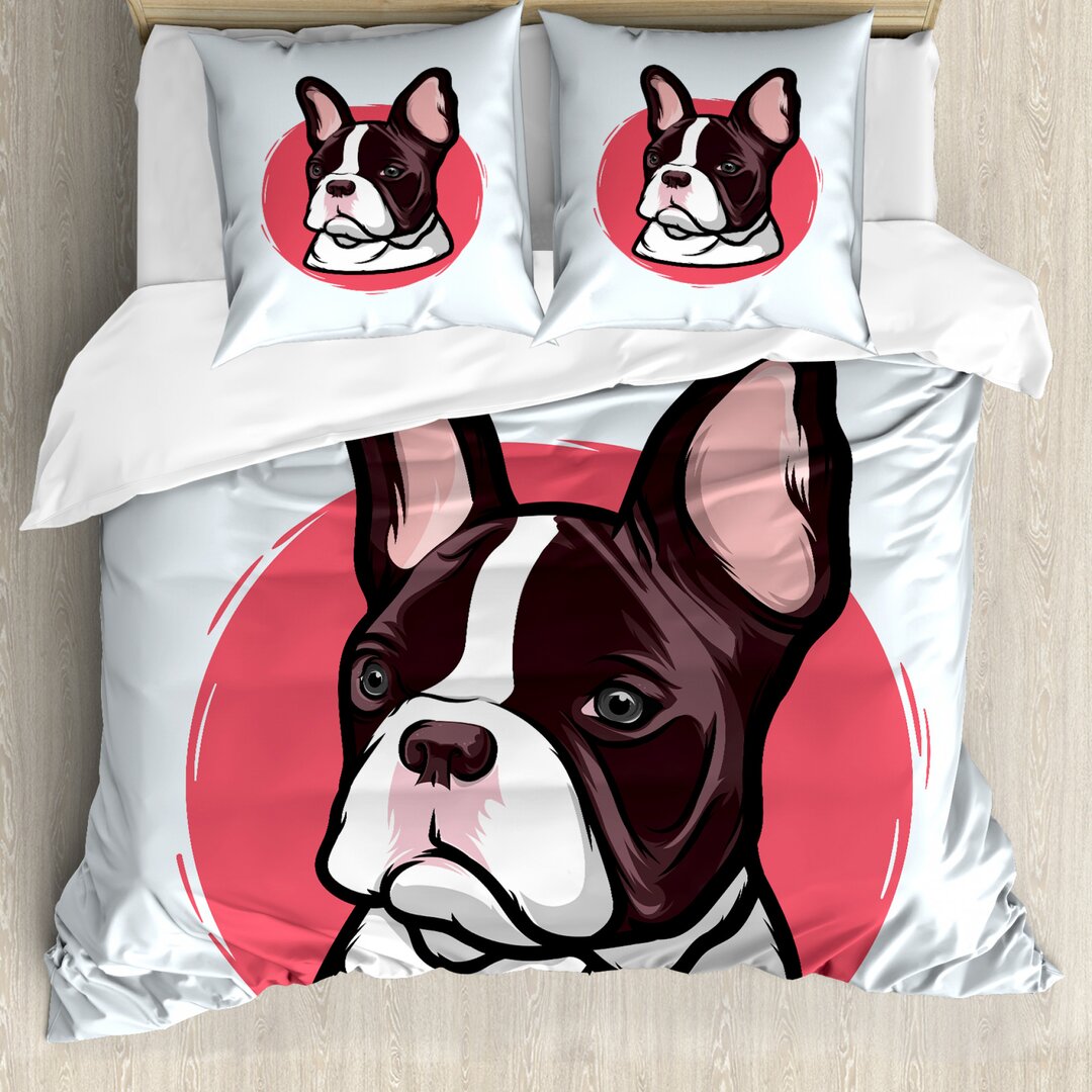 Bettbezug Set, Französisch Bulldog Hipster, Tier, Rosa