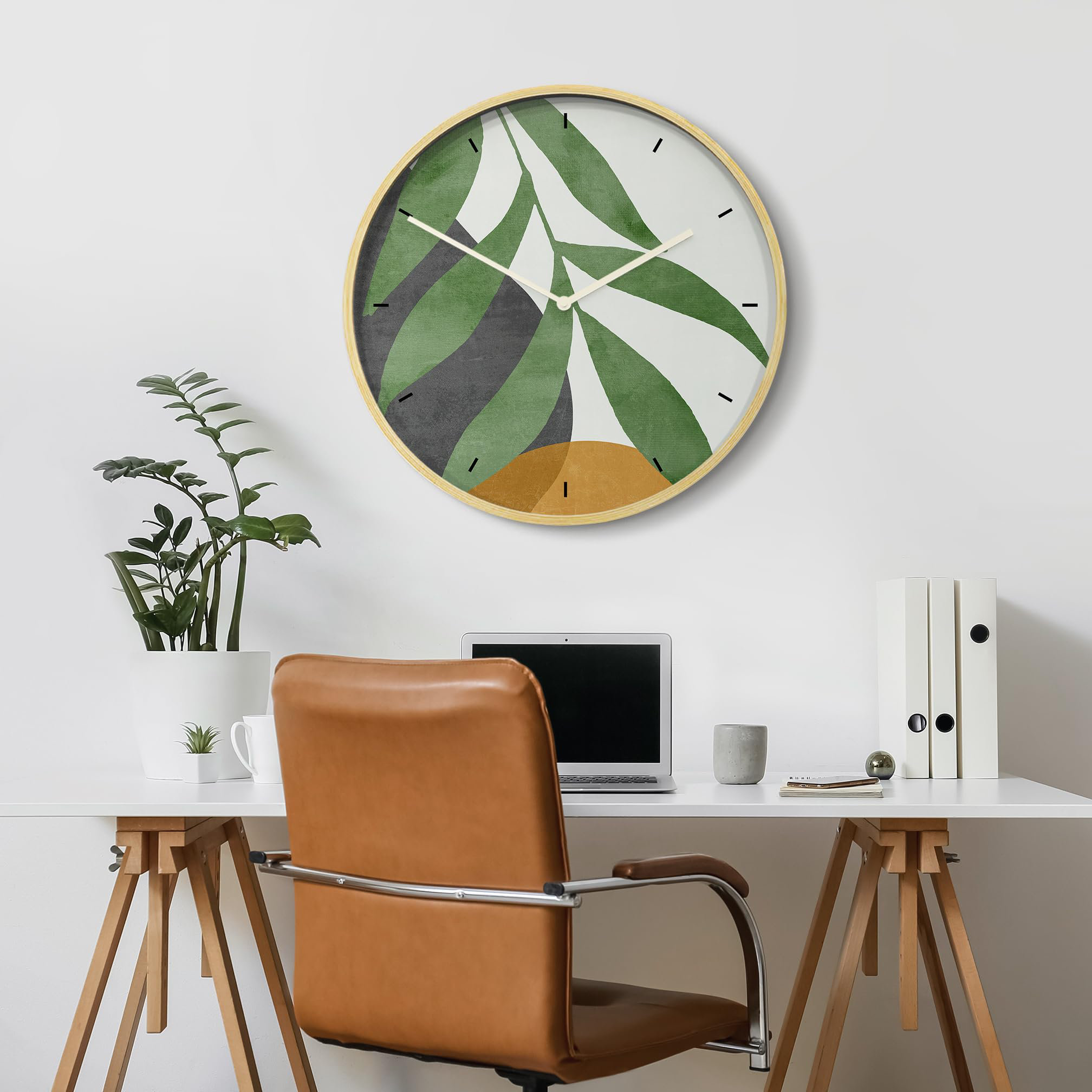 SIGNLEADER Abstract Botanical Clock Decor Wooden Large Wall Clock ...