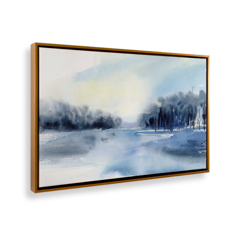 Imprimé brume d'hiver sur le lac, Cadre doré, H 20,75 po x l 30,75 po x P 1,75 po