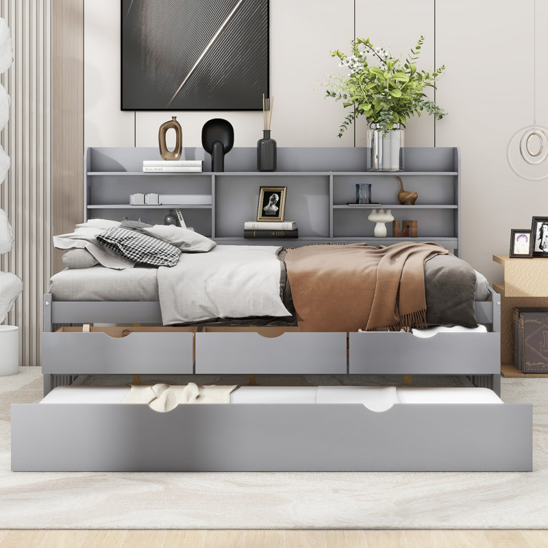 Storage Bed With Trundle, Light Gray, Full