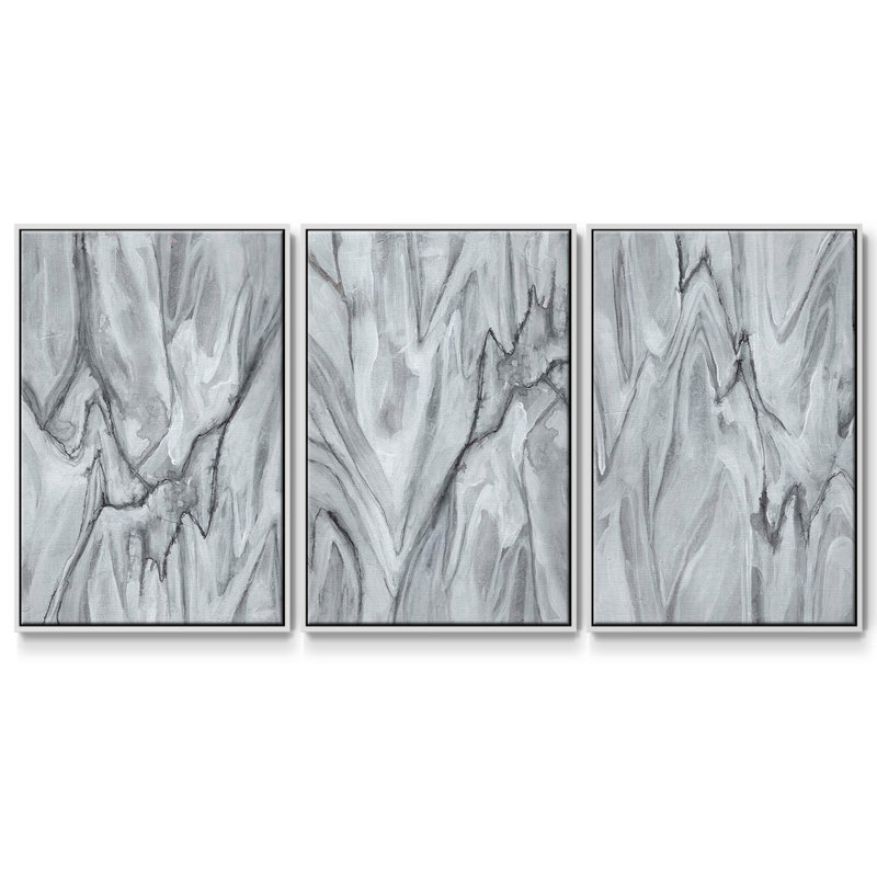 Marbré blanc I, ensemble de 3 toiles encadrées sur toile, Blanc, H 36 po x l 72 po