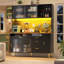Black Tall Storage Cabinet with LED Lighting & Pegboard Shelves, Highboard for Living, Affordable Organization